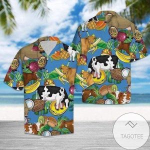 Delightful Cow Amidst Tropical Fruits Hawaiian Shirt