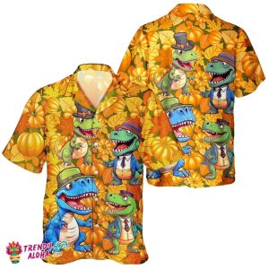 Dinosaur Lover Autumn Pumpkin Unisex Hawaiian Thanksgiving Shirt