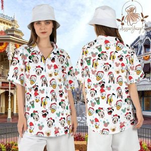 Disney Christmas Hawaiian Shirts Mickey Friends Button Family Vacation Disneyland