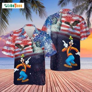 Disney Dog Celebrates with US Flag Fireworks Hawaiian Shirt