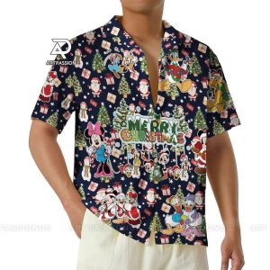 Disney Merry Christmas Hawaiian Shirts Mickey Minnie Button Disneyland Vacation