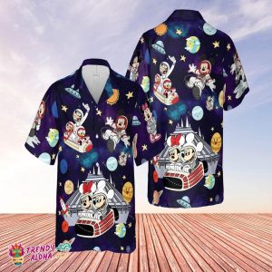Disney Mickey And Friends Space Mountain Vintage Hawaiian Shirt Retro Disneyland Astronaut Hawaiian Set Disney 80S Tomorrowland Shirt