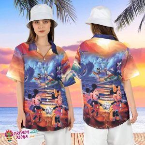 Disneyland Mickey And Friends Sunset Hawaiian Shirt, Disneyland Summer Beach Trip Shirt, Disneyland Beach Surfing Party Shirt