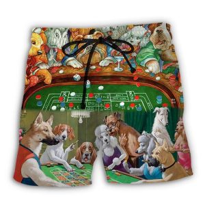 Dogs Casino Play So Funny Trendy KLA Hawaiian Beach Shorts