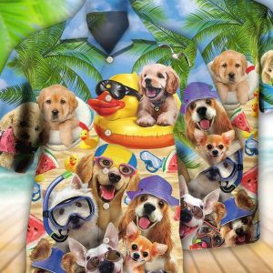 Dogs Funny Summer Of Happy Puppies, Customized Animal Print Trendy Hawaiian Shirt, Hawaii Shirt Party Summer, Hawaiian Set, Gift For Lover Animal.