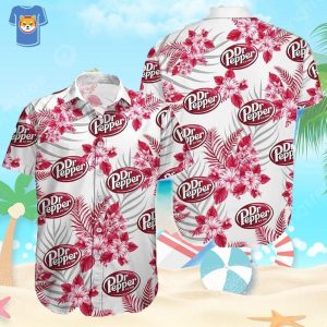Dr Pepper Beer Hawaiian Shirt White KLA Tropical Flower Pattern