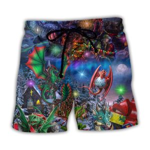 Dragon Christmas Light Art Style Trendy KLA Hawaiian Beach Shorts