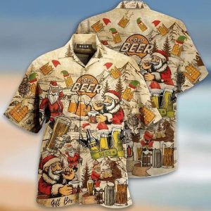 Drinking Beer With Santa Claus Trendy Hawaiian Shirt