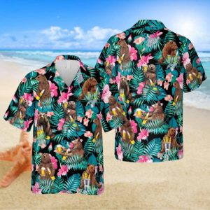 Drunk Bear Hibicus Flowers Trendy Hawaiian Shirt, Brewery Summer Outfit