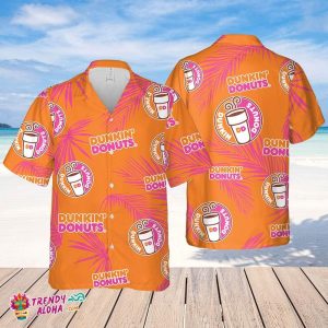 Dunkin Donuts Hawaiian Palm Leaves Pattern Shirt, Beer Summer Party Hawaiian Shirt, Dunkin Donuts Beer Shirt
