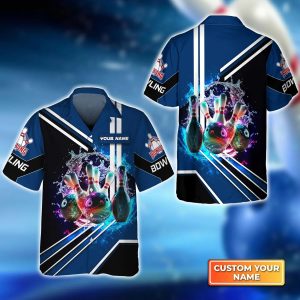 Dynamic Bowling Fun: Rainbow Bowling Ball and Pins Trendy Hawaiian Shirt – Playful and Stylish Attire