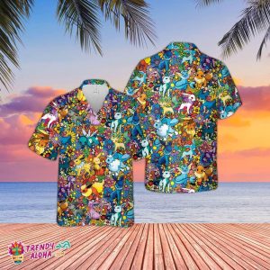 Eevee Evolution Hawaiian Shirt, 3D Hawaiian Shirt, Button Up Shirt, Movies Hawaiian Shirt, Comic Hawaiian Shirt