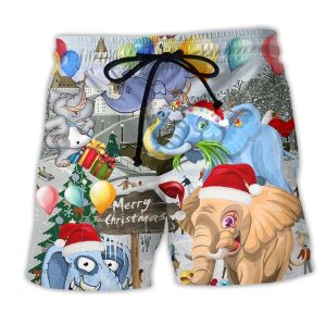 Elephant Having Fun On Christmas Day Trendy KLA Hawaiian Beach Shorts