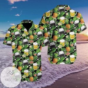 Exciting Hockey and Beer Themed Fun in a Hawaiian Shirt Design