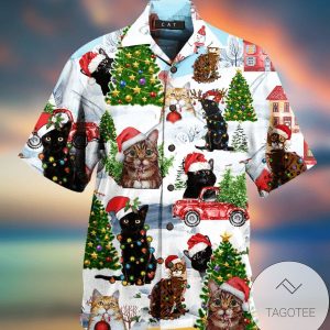 Feline Festive Fun Celebrating Christmas on Hawaiian Shirt