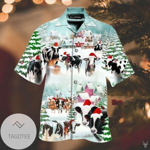 Festive Christmas Cow Donning Santa Attire on Hawaiian Shirt