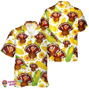 Festive Turkey with Autumn Leaves Unisex Thanksgiving Hawaiian Top