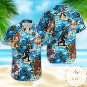 Find Happy Easter 2021 Bunny Bigfoot Surfing Sun Summer Unisex Hawaiian Shirts