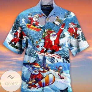 Find Happy Santa Claus Skateboarding Blue Red Hawaiian Shirts