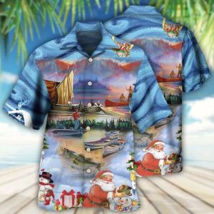 Fishing And Santa Claus Merry Christmas Happy – Hawaiian Shirt