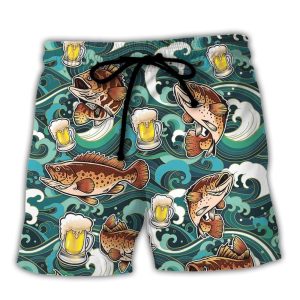 Fishing Beer Fishing Solves Most Of My Problems Beer Solves The Rest Trendy KLA Hawaiian Beach Shorts