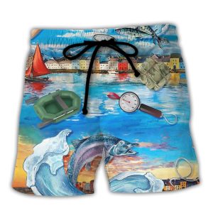 Fishing Flamingo Husband And Wife Fishing Partners For Life Trendy KLA Hawaiian Beach Shorts