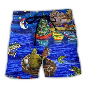 Fishing Lover Amazing Christmas Night Trendy KLA Hawaiian Beach Shorts