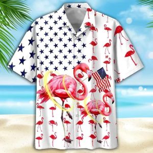 Flag And Flamingo Background Trendy Hawaiian Shirt, 4Th Of July Hawaii Shirt