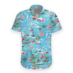 Flamingo KLA Shirt Blue Ocean Palm Tree Flamingo Trendy Hawaiian Shirt Flamingo Hawaii Shirt