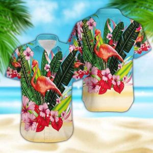 Flamingo KLA Shirt Colorful Flower Flamingo Trendy Hawaiian Shirt Flamingo Hawaii Shirt