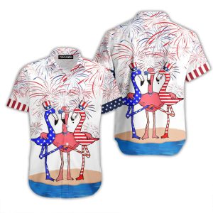 Flamingo American Flag Firework Trendy Hawaiian Shirt For KLA Shirt