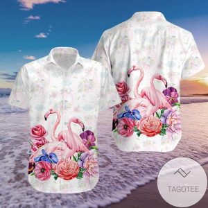 Flamingo and Elegant Flowers Grace This Hawaiian Shirt