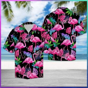 Flamingo and Leaf Design Summer Hawaiian Shirt