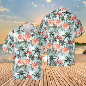 Flamingo And Palm Tree Trendy Hawaiian Shirt, Gift For Wife