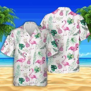 Flamingo And Pink Pineapple White Trendy Hawaiian Shirt, 3D Clothing