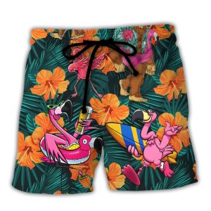 Flamingo Bigfoot Life Is Better At The Beach Tropical Style Trendy KLA Hawaiian Beach Shorts