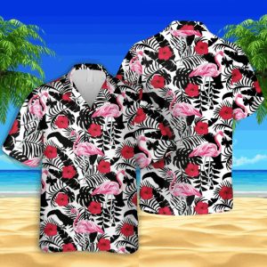Flamingo Black And White Hawaii Shirt, Summer Holiday Gift