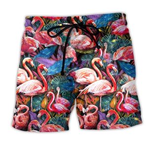 Flamingo Coloful In Tropical Summer Trendy KLA Hawaiian Beach Shorts
