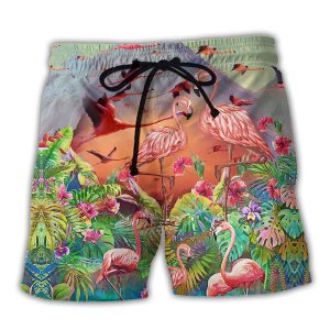 Flamingo Couple Love Tropical Trendy KLA Hawaiian Beach Shorts