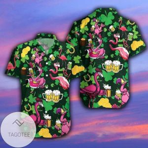 Flamingo Drink Beer On Saint Patricks Day Pink Green Hawaiian Shirts