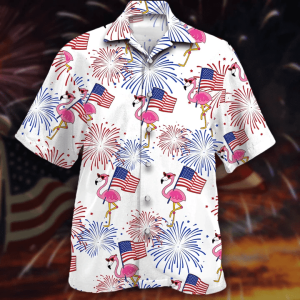 Flamingo Firework Patriotic Hawaiian Shirt for July