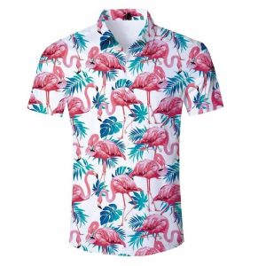 Flamingo Floral Trendy Hawaiian Shirt, Trendy Hawaiian Shirt For Men, Trendy Hawaiian Shirt For Women,, Unisex Print KLA Short Sleeve Casual Shirt Summer Gifts