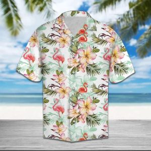 Flamingo Frangipani Flower While Theme Trendy Hawaiian Shirt