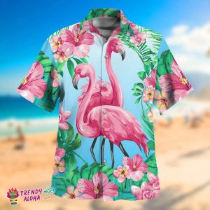 Flamingo Green Leaf Tropical Hawaiian KLA Shirt, KLA Hawaiian Shirts