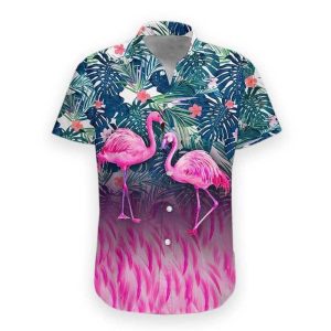 Flamingo Hawaii KLA Shirt Flamingo Tropical Forest Trendy Hawaiian Shirt Flamingo KLA Shirt