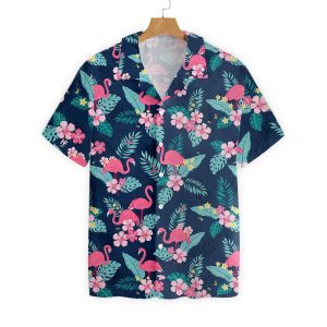 Flamingo Hawaii Shirt Dark Blue Tropical Hibiscus Hawaiian Shirt Flamingo KLA Shirt
