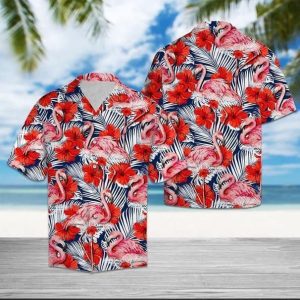 Flamingo Hibiscus Flower Colorful Floral Trendy Hawaiian Shirts, KLA Shirt For Men Women, Funny Flamingo Beach Shirt