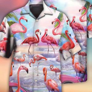 Flamingo In The Paradise Summer Cool Style, Beach Party Matching Shirt For Men/Women, Hawaiian Set Gift, Bird Of Paradise KLA Shirt.