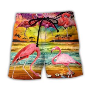 Flamingo In The Paradise Summer Cool Style Trendy KLA Hawaiian Beach Shorts