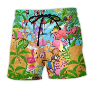 Flamingo Let’s Get Flocked Up Cool Style Trendy KLA Hawaiian Beach Shorts